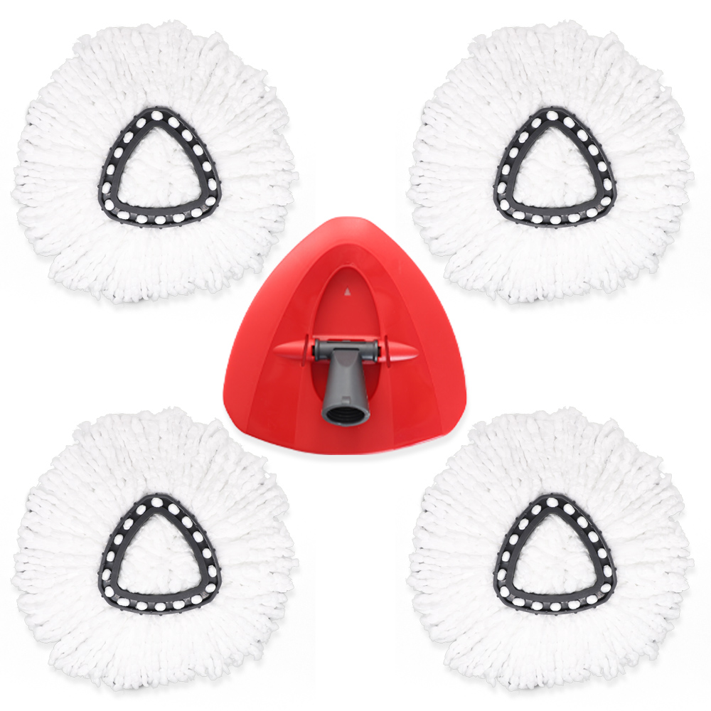 4Pcs Spin Mop Head Refills + 1 Mop Holder for Vileda, fit O-Cedar Spin Mop, Easy Wring Mop Replacement, Microfiber Triangle Replacement Pads, White Color