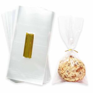 Cellophane Bags, with Twist Ties for Packaging Gift Dessert, Bakery, Cookies, Candies, Chocolate, and Popcorn